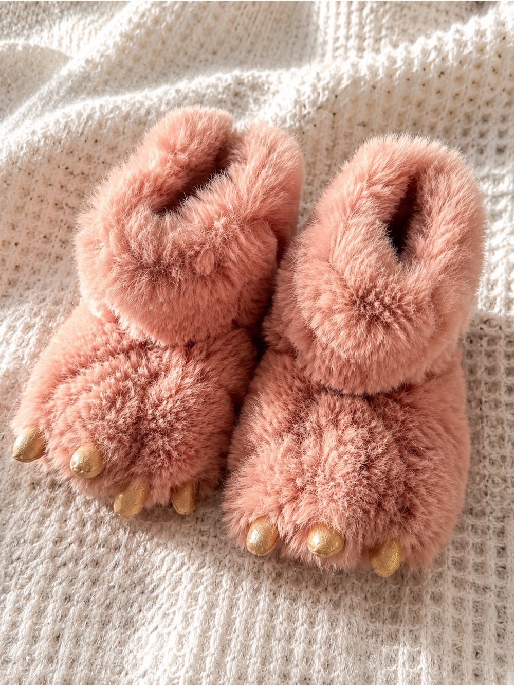 Cat & Jack Pink Dinosaur Claw Slippers Faux Fur Toddler Size 5/6